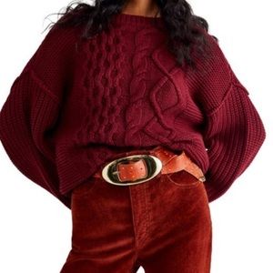 Free People Dream Cable Crew Neck Sweater